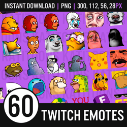 60 x Meme Emotes Pack 01 / funny emotes / meme emotes / sub badges / twitch youtube discord / multipack / subscriber