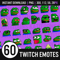 60 x Pepe Emotes Pack 02 / funny emotes / meme emotes / sub badges / twitch youtube discord / multipack / subscriber