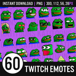 60 x pepe emotes pack 02 / funny emotes / meme emotes / sub badges / twitch youtube discord / multipack / subscriber