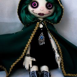 Horror gothic witch doll, OOAK doll, Goth rag doll, halloween decorations, handmade creepy doll