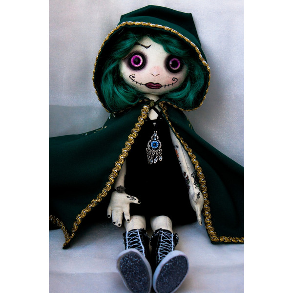 Horror gothic witch doll, OOAK doll, Goth rag doll, hallowee