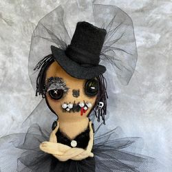 Goth doll , Creepy Doll . Horror dolls handmade . Book shelf sitter .