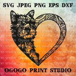 Terrier Svg, Heart SVG, Dog SVG, Zentangle Svg, Mandala svg
