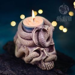 The skull candle, mold for resin, mold for candles. Candlestick skull with snake