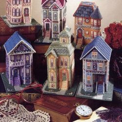 Digital | Vintage Plastic Canvas Pattern Victorian Houses | 10-Mesh Plastic Canvas | ENGLISH PDF TEMPLATE