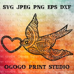 Love Bird svg, Heart SVG, Zentangle SVG, Mandala svg