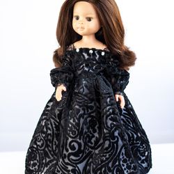 black lacey velvet dress and hat for dianna effner little darling, paola reina, 13 inch dolls, waist 13 - 14,5 cm