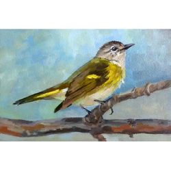 American Redstart Painting Bird Original Art Animal Wall Art 8x12" by Svetlana