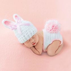 2Pcs Hot Newborn Baby Crochet Knit Costume Shorts Ear Design Hat Photo Photography Prop Outfits