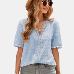 swiss dot v neck chiffon top