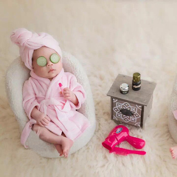 Newborn Photography Prop Bathrobe Towel Sets Baby Robe Spa Unisex Photo 2 Pcs (4).jpg