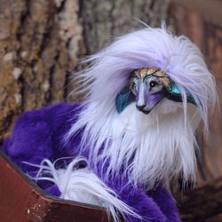 Fantasy Elvish creature Blueberry violet white pink toy. OOAK mythical Fur doll. Art creature. Author's toy