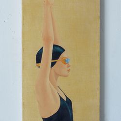 Original oil painting on stretched canvas "The Swimmer" (20*40 cm).