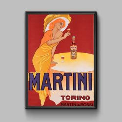 Alcoholic drinks vintage poster, lady in yellow hat, digital download