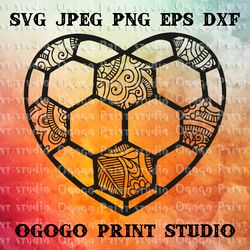 football svg, heart svg, mandala svg, zentangle svg, soccer, handmade