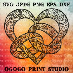 heart svg, valentines day svg, zentangle svg, mandala svg, handmade