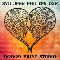 Heart SVG, Mandala svg, Zentangle SVG, Love svg, Kiss svg, Handmade