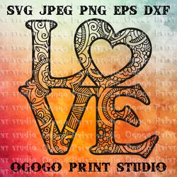 Love svg, Valentines day SVG, Heart SVG, Zentangle SVG, Handmade