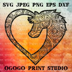 Horse SVG, Mandala svg, Cowboy SVG, Zentangle SVG, Heart svg, Handmade