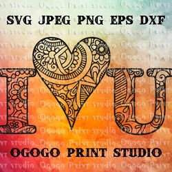 love svg, valentines day svg, zentangle svg, mandala svg, handmade