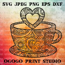 love svg, cup svg, love coffee svg, zentangle svg, mandala, handmade