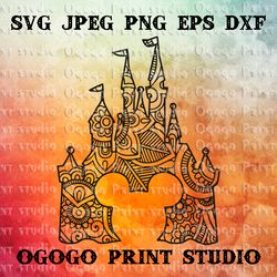 Mickey Mouse Castle SVG, Mandala svg, Cartoon Character, Zentangle SVG, Handmade