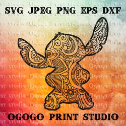 Stitch SVG, Mandala svg, Cartoon Character, Zentangle SVG