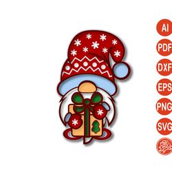 Layered Christmas gnome Mandala SVG, Merry Christmas DXF Files For Cricut Silhouette, Gnome cutting template with new ye