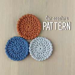 Crochet car coaster PATTERN, Crochet beginner pattern, Crochet round coaster pattern, DIY easy crochet coasters