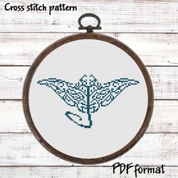 Manta Ray cross stitch pattern PDF, Mandala Xstitch pattern Modern, Stingray Cross Stitch Chart, Polynesian Cross Stitch
