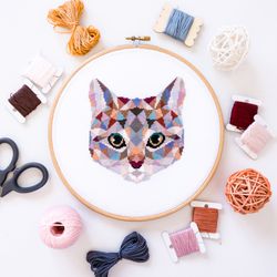 Geometric Cat Cross Stitch Pattern
