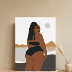 curvy black woman poster, digital art, beautiful plus size black woman art, african american art, melanin beauty art.