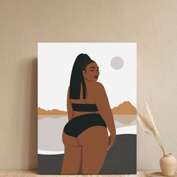 Curvy black woman poster, DIGITAL art, beautiful plus size black woman art, african american art, melanin beauty art.