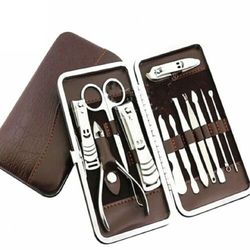 12pcs Pedicure Manicure Set Nail Tool Kits Clippers Cleaner Cuticle Grooming Kit Case Men Women Nail Cutter Nail File
