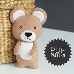 Bear felt animals pattern PDF, woodland stuffed animals, felt toys pattern, felt ornaments, forest animals sewing DIY