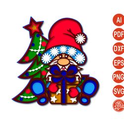 Layered Christmas gnome Mandala SVG, Merry Christmas DXF Files For Cricut