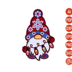 layered christmas gnome mandala with garland dxf,3d, laser or cricut cut file svg
