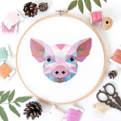 Geometric Pig Cross Stitch Pattern