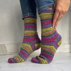 Winter wool womens striped socks