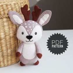 Woodland felt toys fawn pattern, sewing deer ornament DIY PDF pattern, forest animals, woodland baby shower