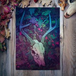 Deer Skull / Dark art poster / Goth home decor