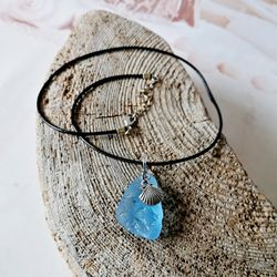 Sea Shells Sea Glass Pendant FREE SHIPPING Cute Birthday present. Bridesmaid jewelry. Unique necklace Gift for mom