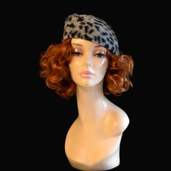 leopard pillbox hat,leopard print felt hat, formal hat, church hat, 1950s hat