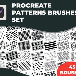 Patterns Procreate Brushes. It includes 45 brushes, which you can easily customize and bring to your images