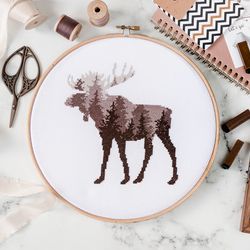 Moose Silhouette Cross Stitch Pattern