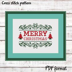 Merry Christmas cross stitch pattern, Easy cross stitch Christmas pattern, Xmas cross stitch, modern xstitch pattern