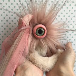 Cute pink monster art doll Cyclops fantasy creature toy Alien interior sculpture