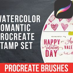 watercolor romantic procreate stamp set, watercolor stamp procreate, valentines stamp procreate, watercolor brushes