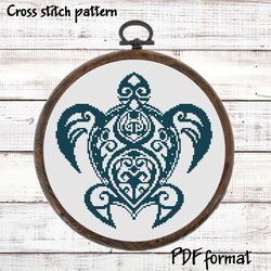 Turtle Cross Stitch Pattern PDF, Mandala Cross Stitch Pattern Modern, Tattoo Xstitch Chart, Ocean animal cross stitch