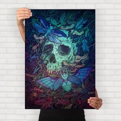 skull and moths / dark art poster / goth home decor